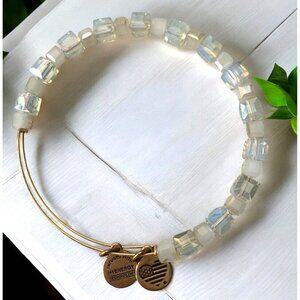Alex and Ani Gold Tone Charm Bangle With Pearl & Crystal Beads White 2.0"- 3.5"